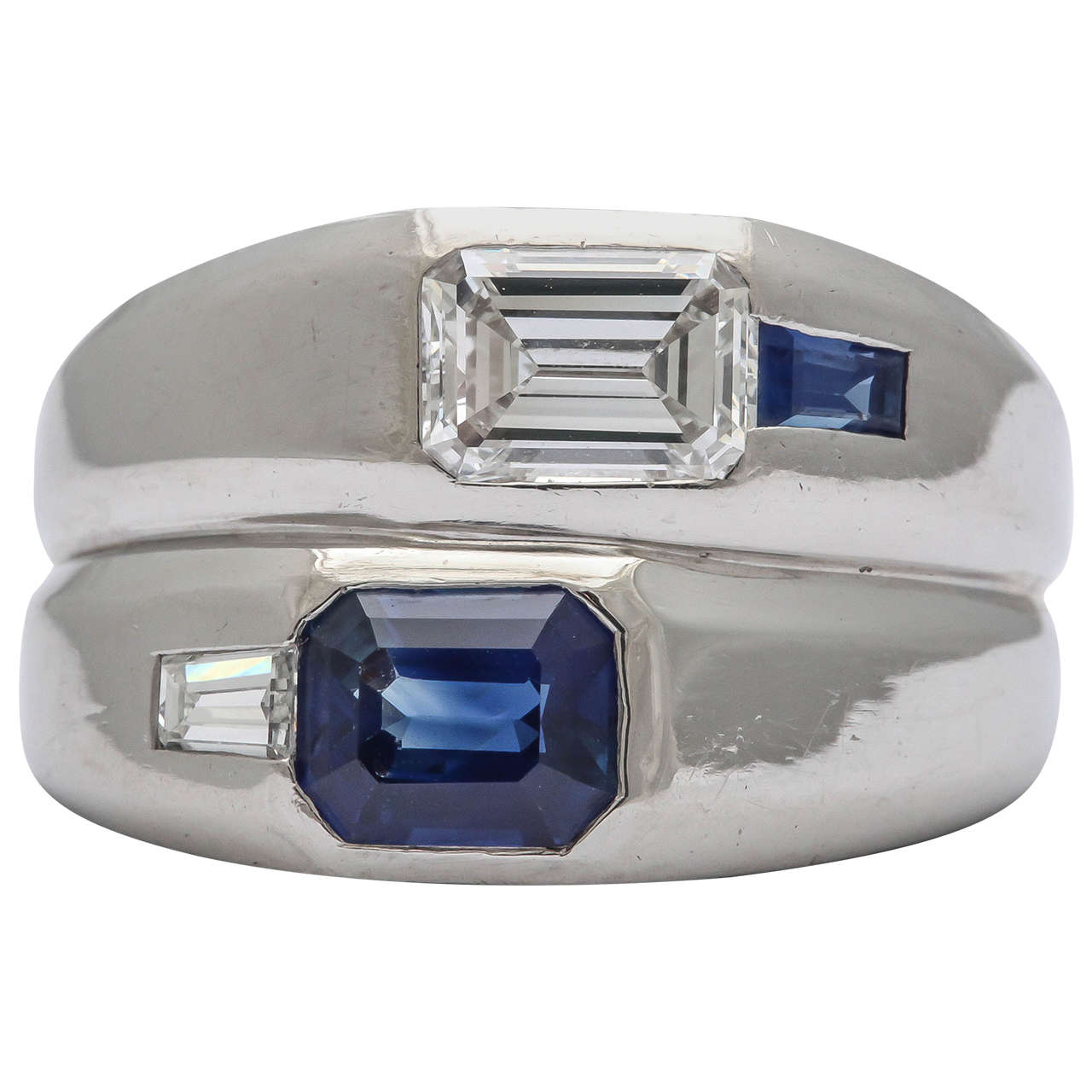 Art Deco Diamond  Sapphire Double Platinum  Band