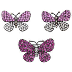 18kt Oxidized Pink Sapphire & Diamond Butterfly Suite