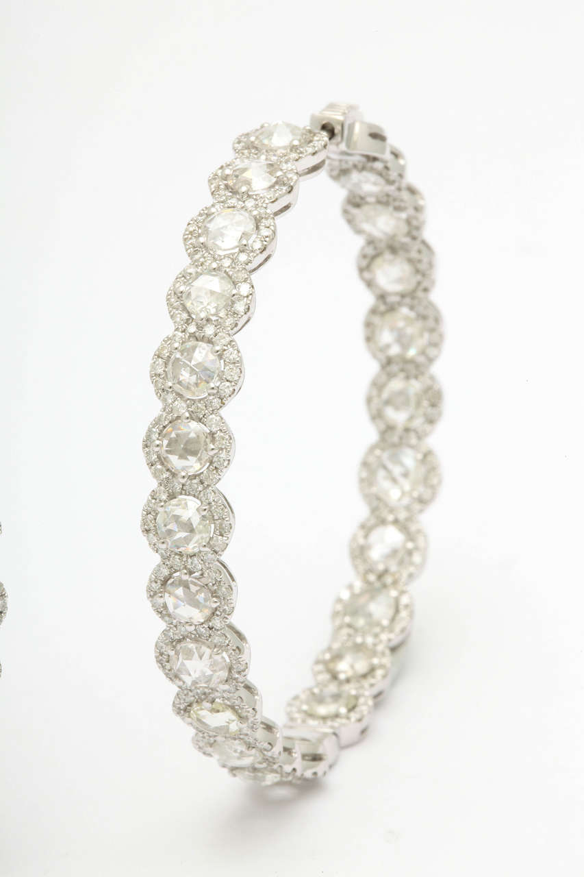 Women's European Cut Diamond Hoops in White Gold For Sale