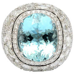 Exquisite Aquamarine Rose cut Diamond Gold Dome Ring 11
