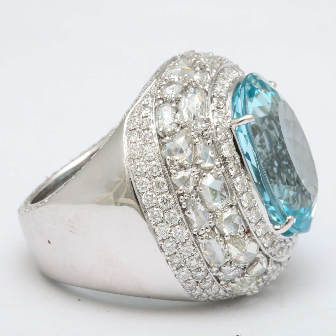 Exquisite Aquamarine Rose Cut Diamond Gold Dome Ring For Sale at ...