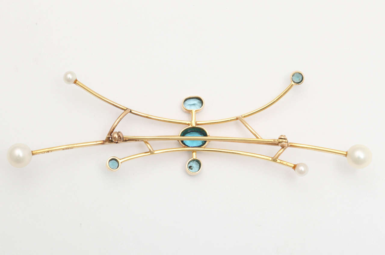 Contemporary Designer Pearl 18k Gold Brooch by Maurice Brault, 1970s For Sale