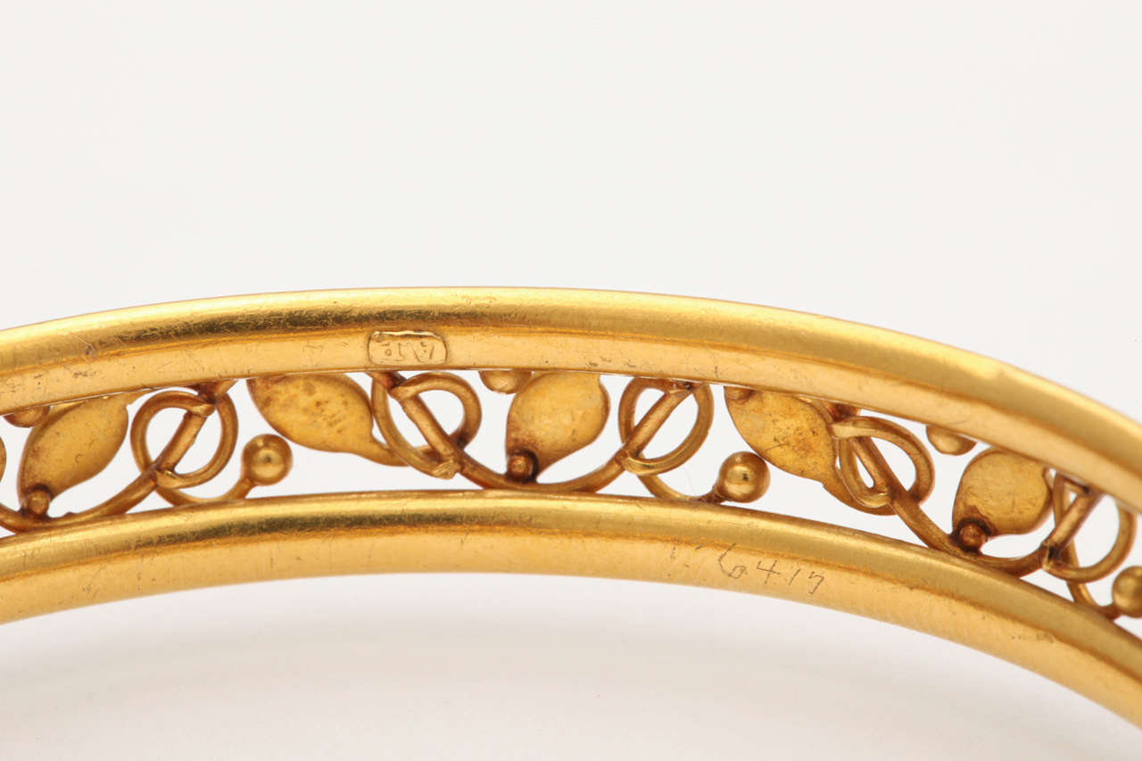 Arts and Crafts Enamel Pearl 18k Gold Bangle Bracelet, circa 1910 2
