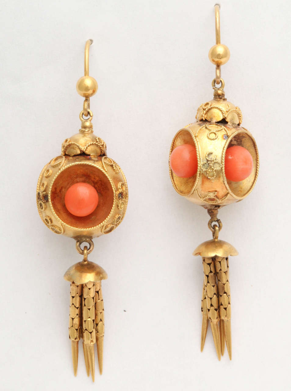 Victorian Coral 18k Gold Tassel Earrings, circa 1870 For Sale at 1stDibs