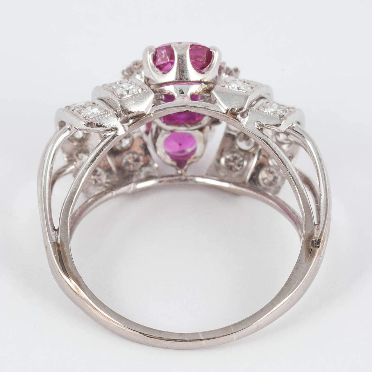 Ruby Diamond Platinum Cocktail Ring In Excellent Condition For Sale In London, GB