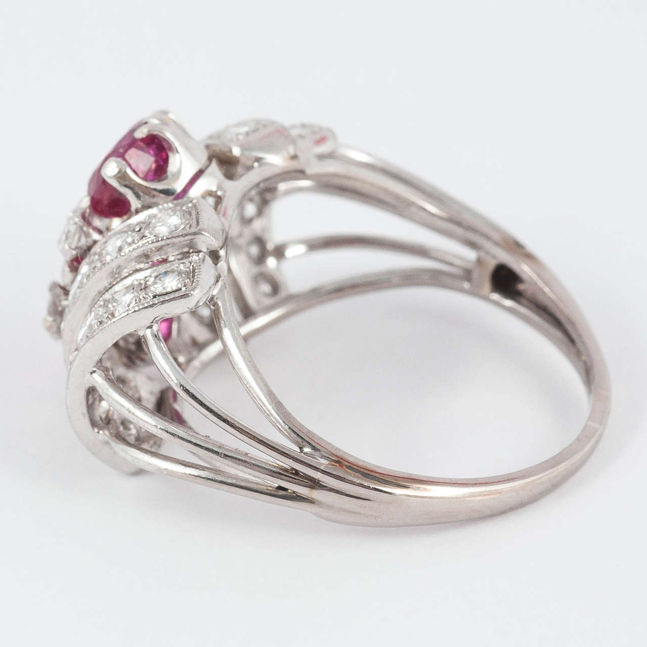 Women's Ruby Diamond Platinum Cocktail Ring For Sale