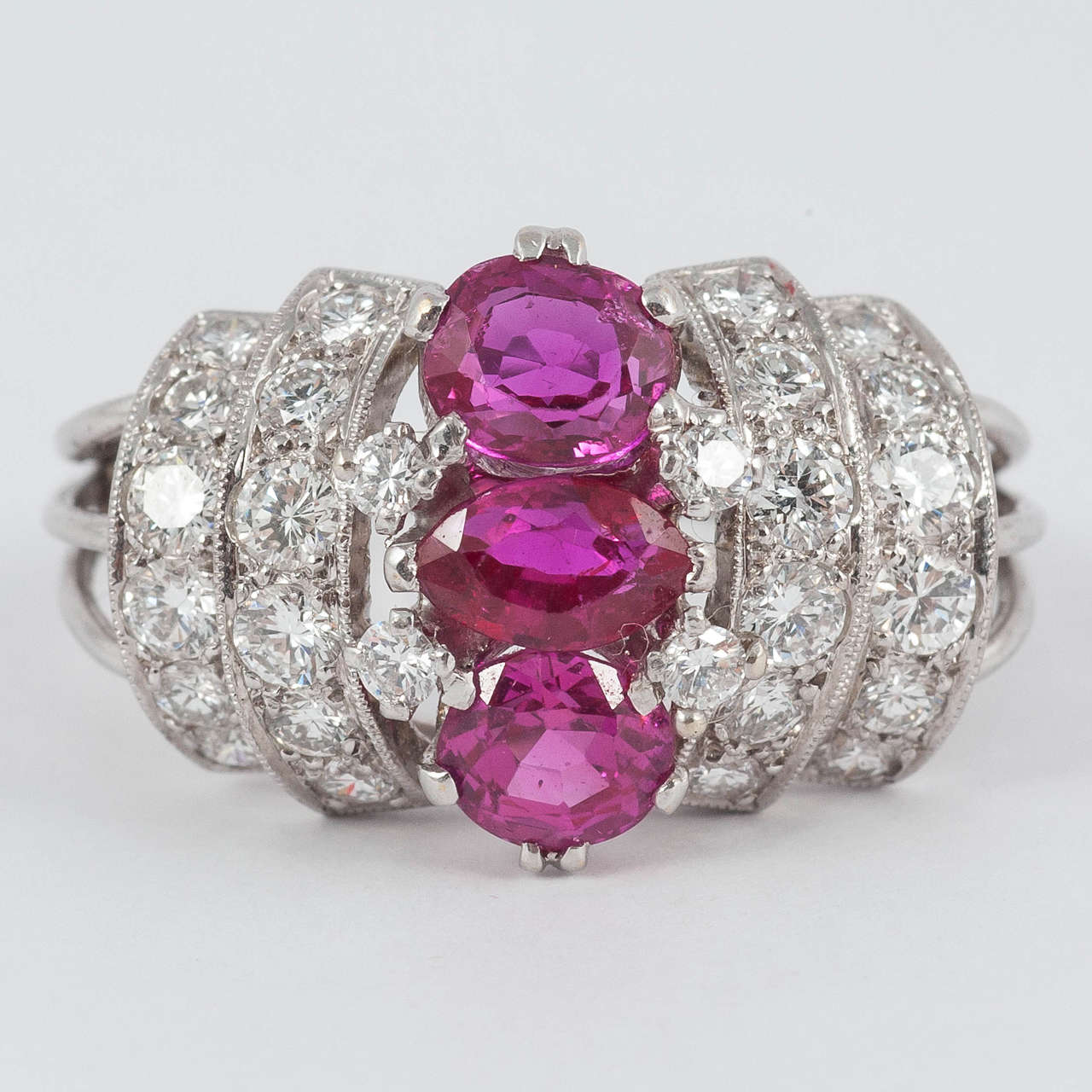 Ruby Diamond Platinum Cocktail Ring For Sale 1