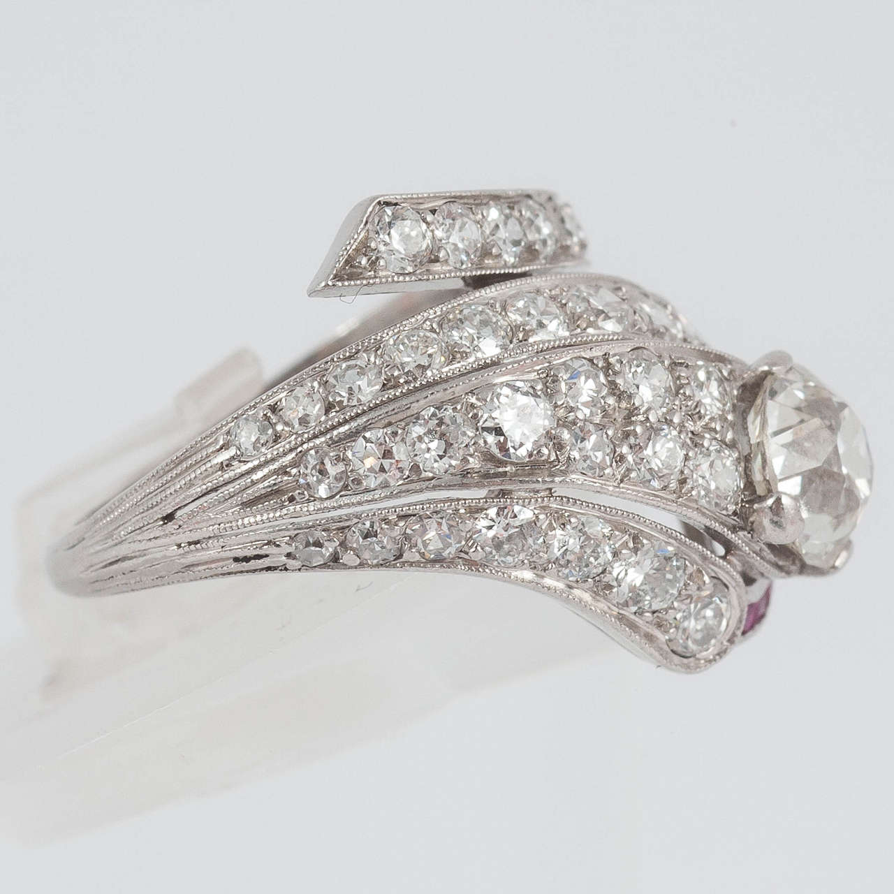 Edwardian Ruby Diamond Platinum Serpent Ring