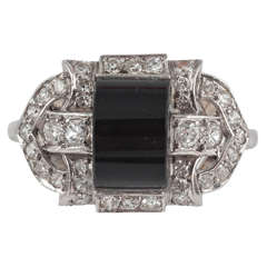 Art Deco Onyx Diamond Platinum Cocktail Ring 8