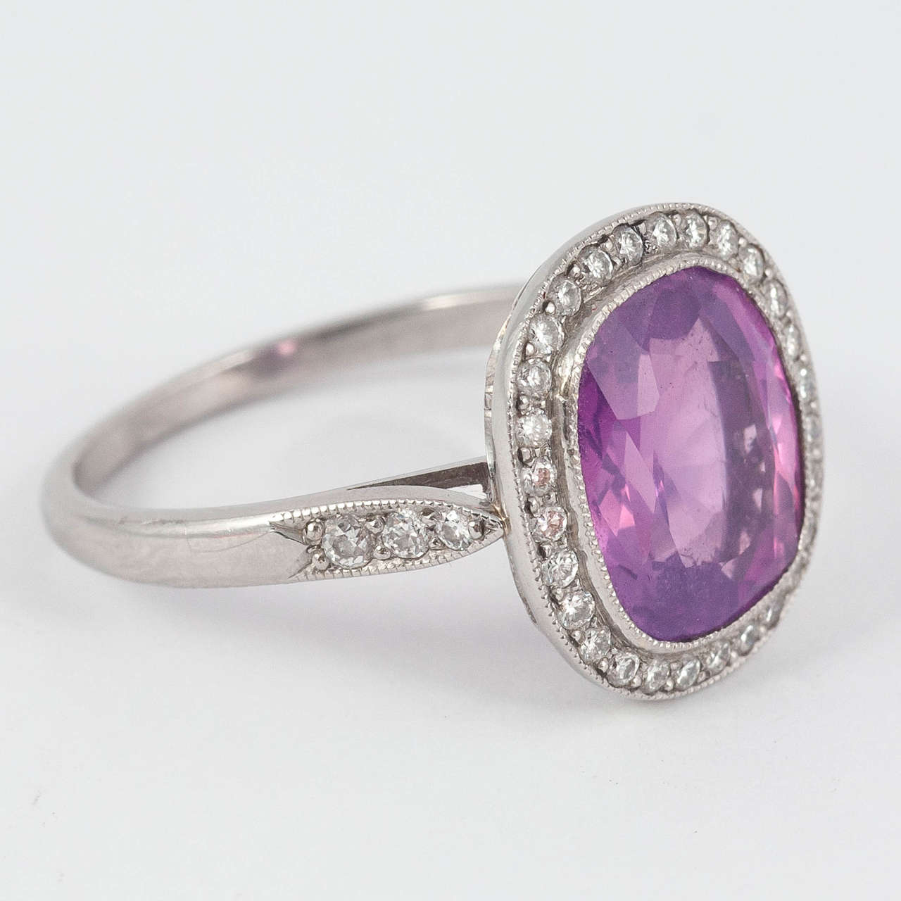 Women's Pink Ceylon Sapphire Diamond Platinum Cluster Ring For Sale