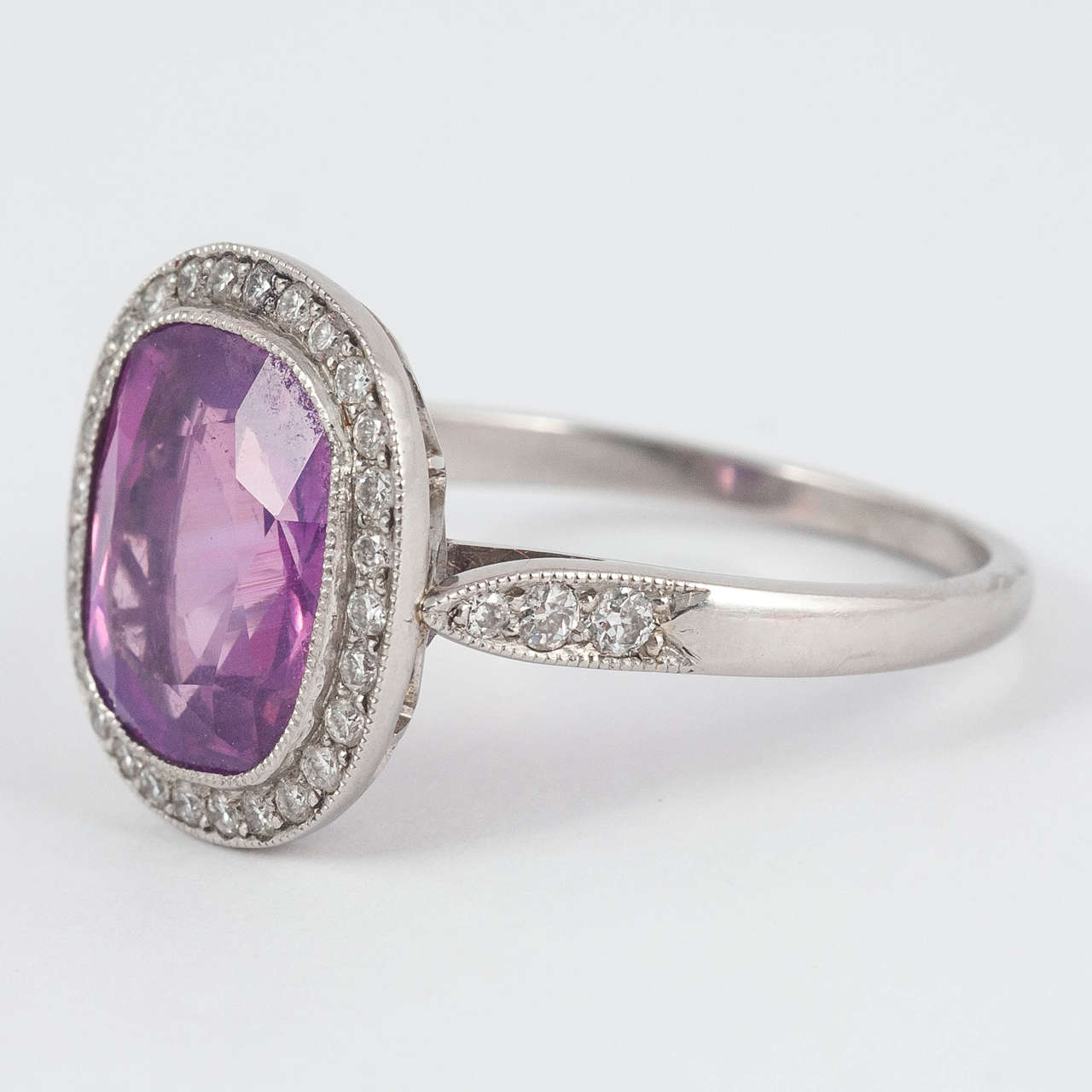 Pink Ceylon Sapphire Diamond Platinum Cluster Ring For Sale 1