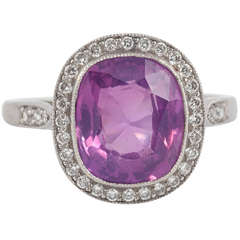 Pink Ceylon Sapphire Diamond Platinum Cluster Ring