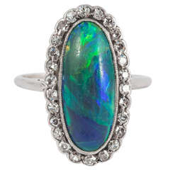 Fine Opal Diamond Platinum Cluster Ring