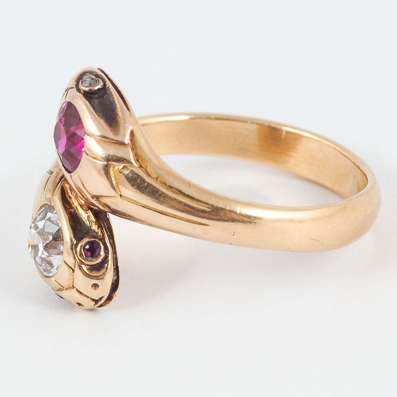 Victorian Ruby Diamond Gold Serpent Ring In Excellent Condition For Sale In London, GB