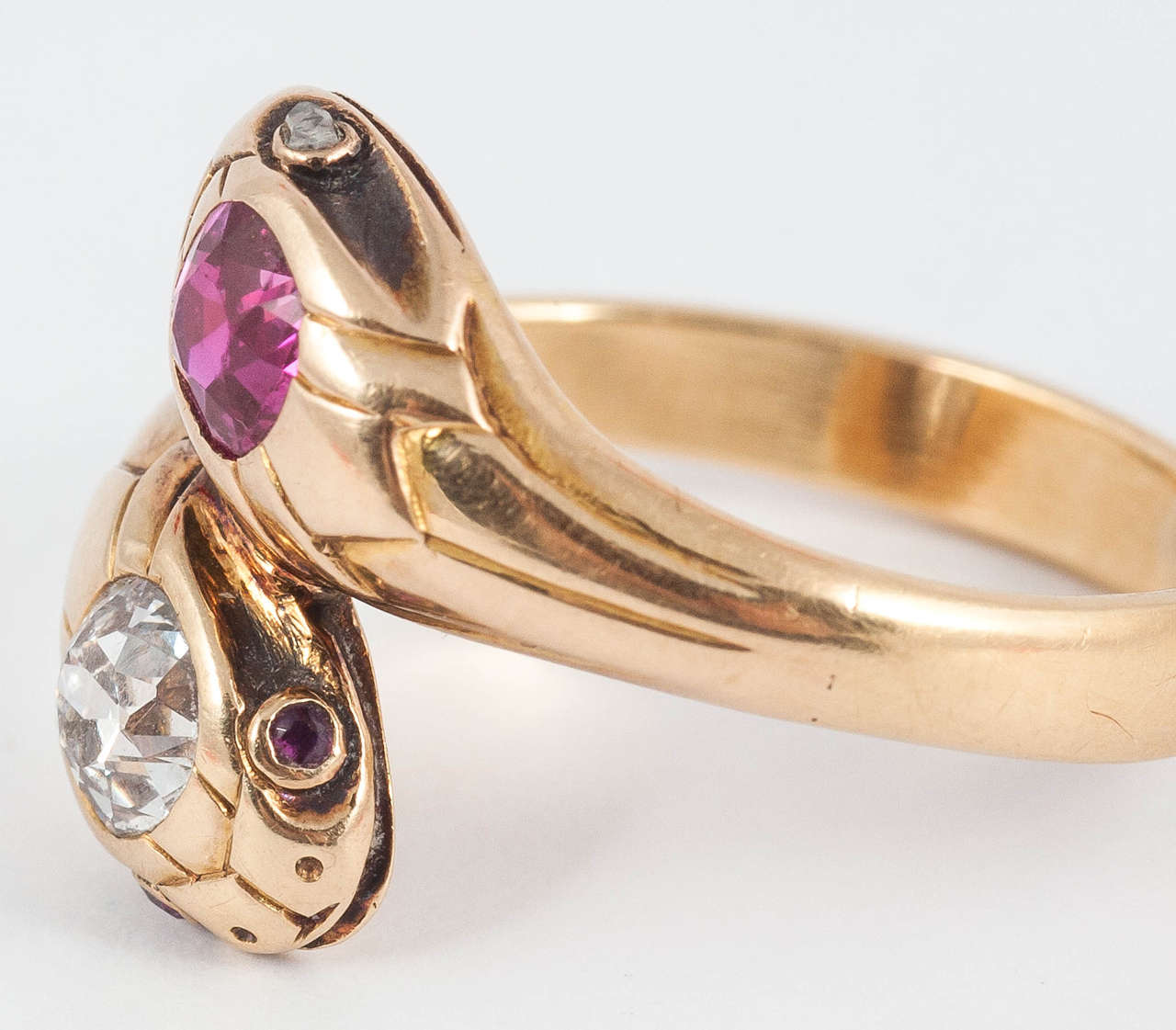 Women's Victorian Ruby Diamond Gold Serpent Ring For Sale