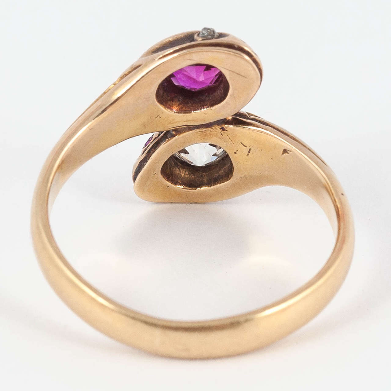 Victorian Ruby Diamond Gold Serpent Ring For Sale 1