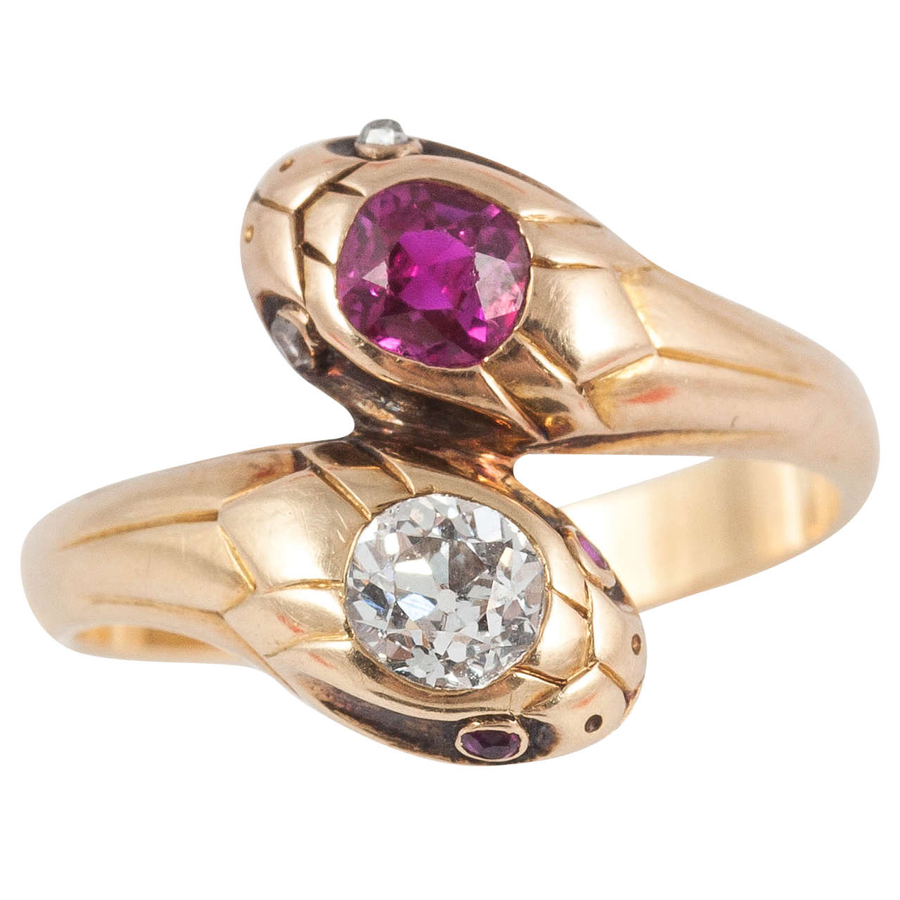 Victorian Ruby Diamond Gold Serpent Ring For Sale