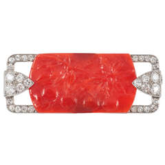 Art Deco Coral Diamond Platinum Pin 11
