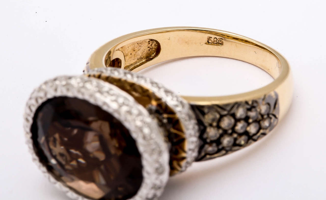 Modern Great Smoky Topaz and Brown Diamond Ring For Sale