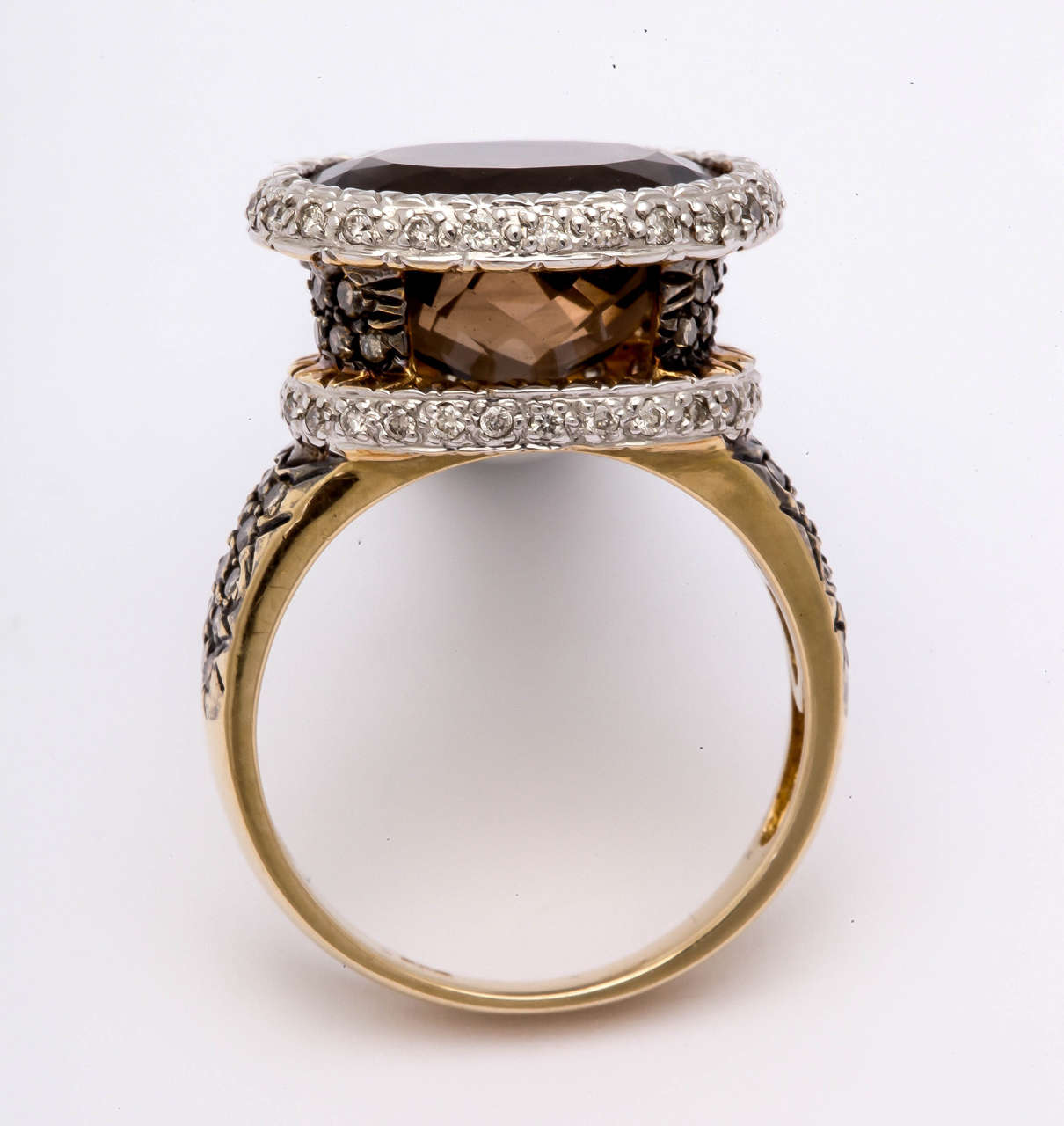 Women's or Men's Great Smoky Topaz and Brown Diamond Ring For Sale