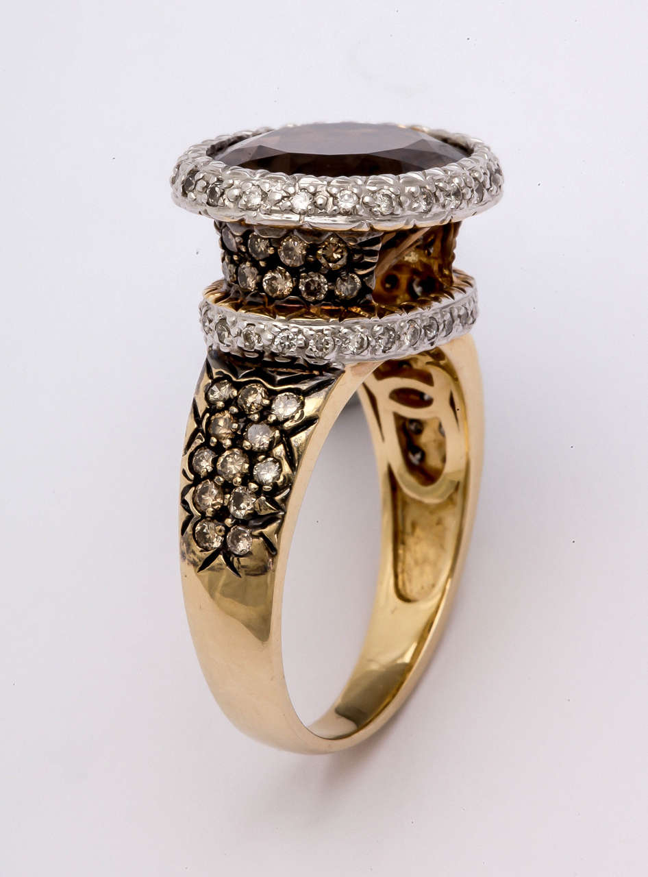 Great Smoky Topaz and Brown Diamond Ring For Sale 1
