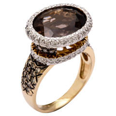 Vintage Great Smoky Topaz and Brown Diamond Ring