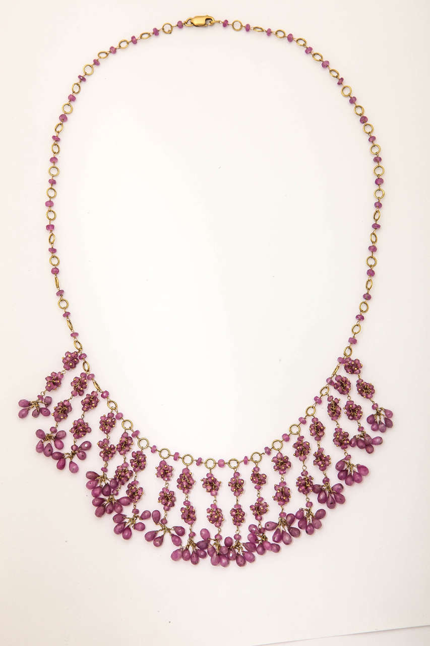 Ruby Bead and Briolette Dangling Necklace and Earrings Set For Sale 2