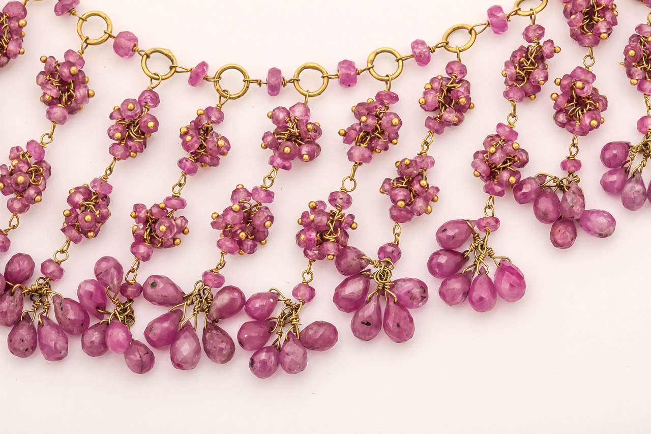 Ruby Bead and Briolette Dangling Necklace and Earrings Set For Sale 3