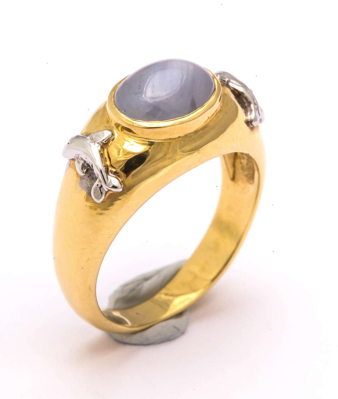 Oval Star Sapphire and Dolphin Ring