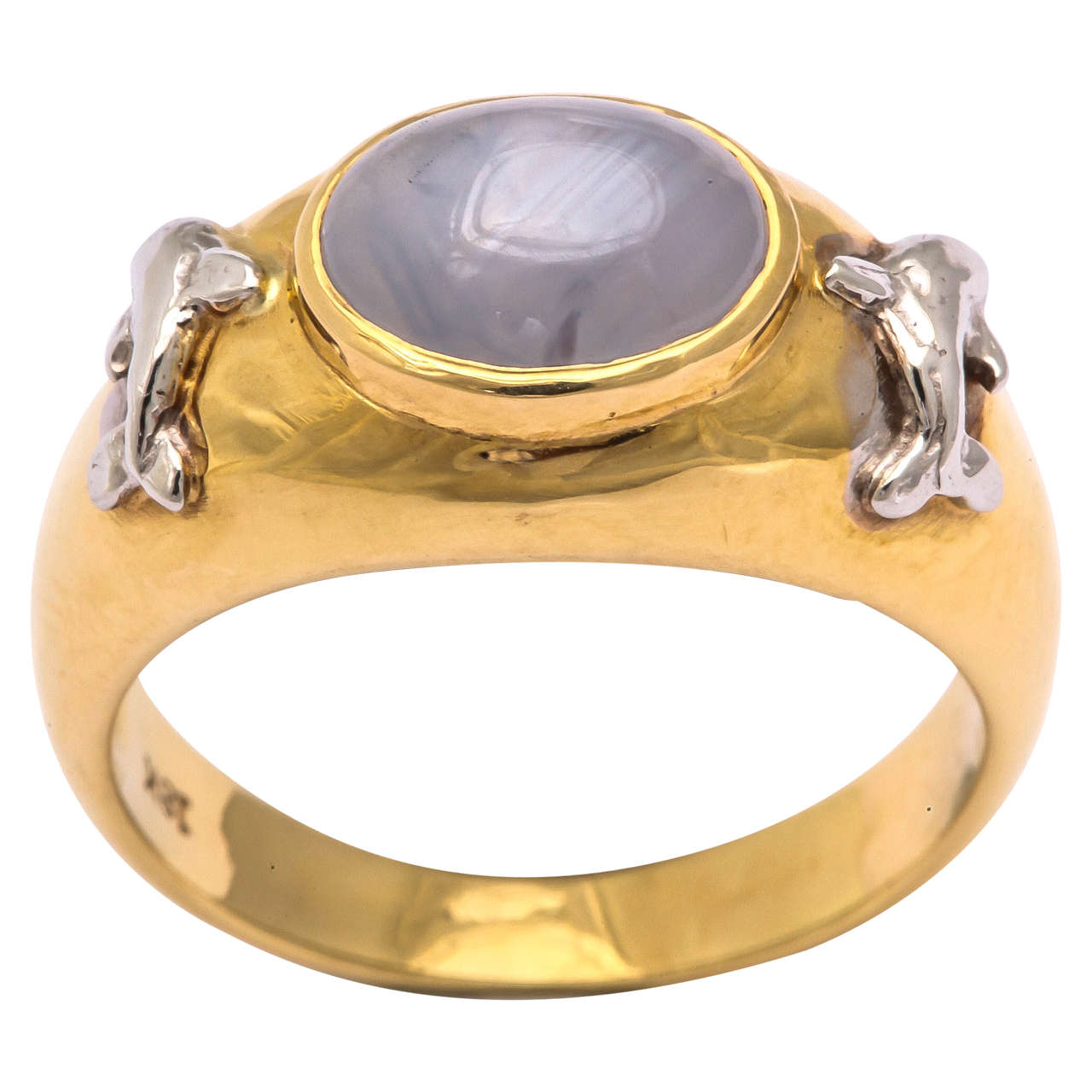 Oval Star Sapphire and Dolphin Ring For Sale