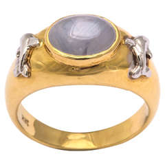 Oval Star Sapphire and Dolphin Ring