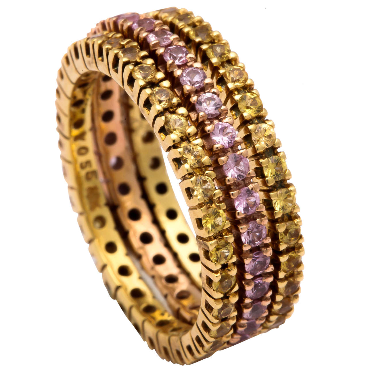 Yellow and Pink Sapphire Gold Stacking Band Rings For Sale
