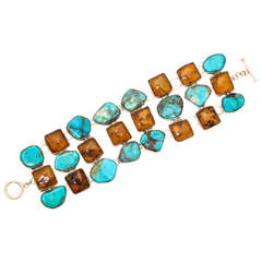 Impressive Turquoise Amber Silver Bracelet