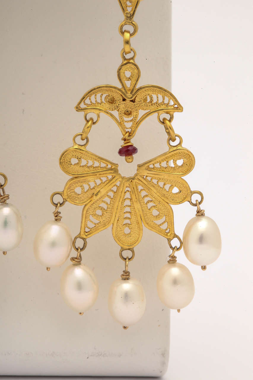 Artisan Classical High Carat Gold Dangle Earrings For Sale