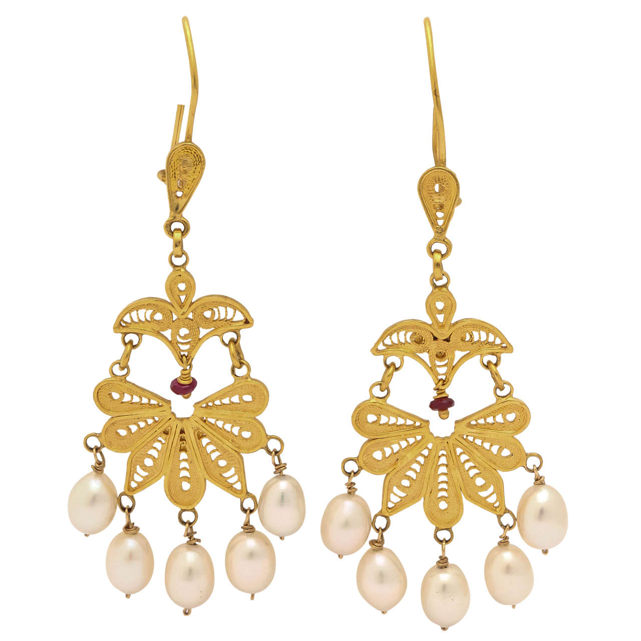 Classical High Carat Gold Dangle Earrings For Sale