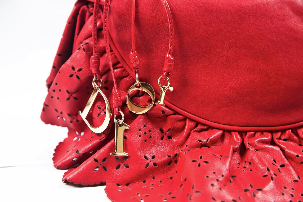 Red Leather Christian Dior Handbag with Reticulated Ruffles Presented by Carol Marks 2