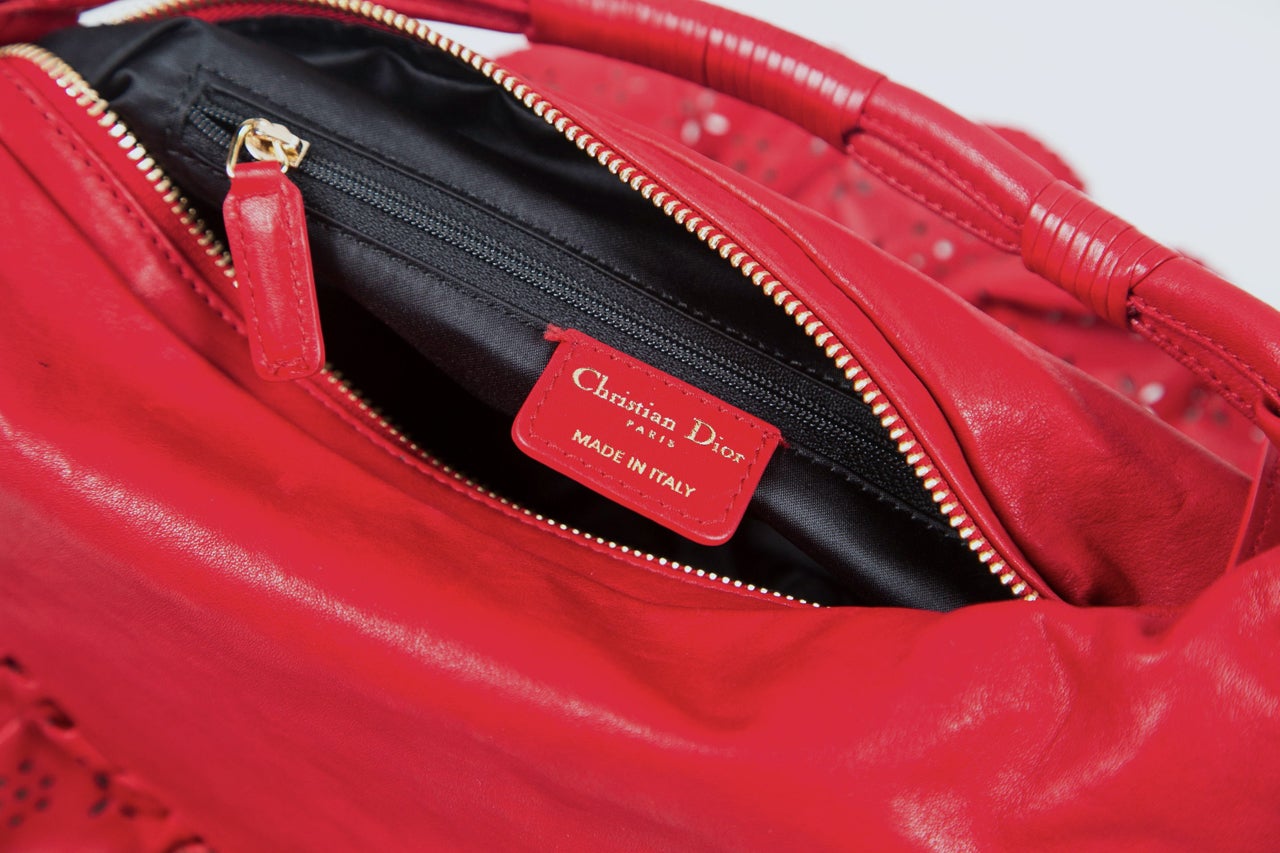 Women's Red Leather Christian Dior Handbag with Reticulated Ruffles Presented by Carol Marks