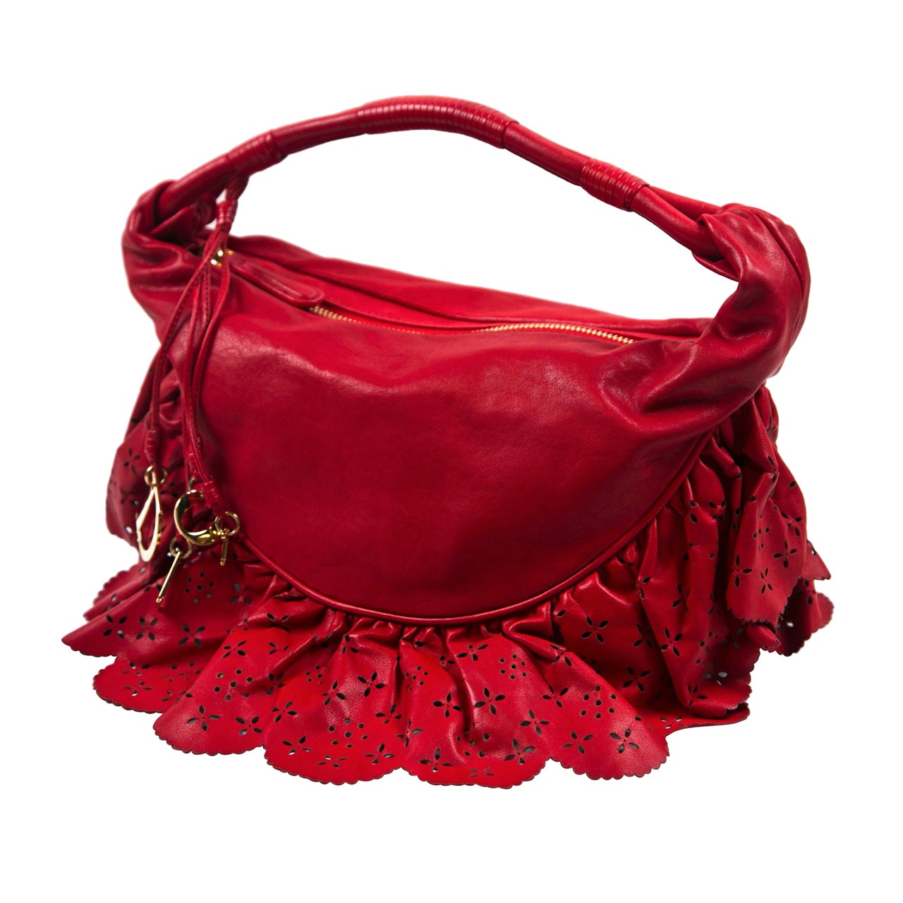 Red Leather Christian Dior Handbag with Reticulated Ruffles Presented by Carol Marks
