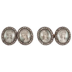 Antique Rare Georgian Miniature cufflinks with rose cut diamond borders c1760