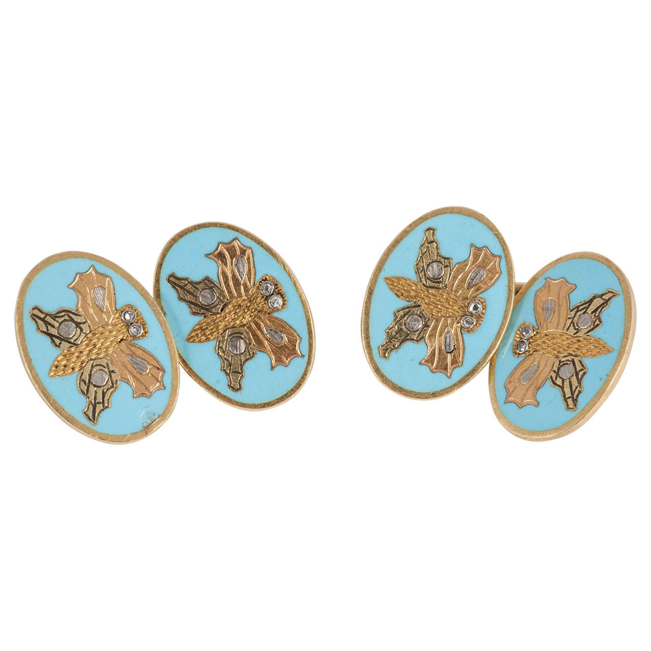 Antique Victorian gold, enamel and rose diamond butterfly cufflinks