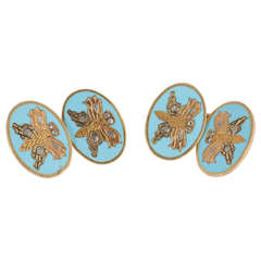 Antique Victorian gold, enamel and rose diamond butterfly cufflinks