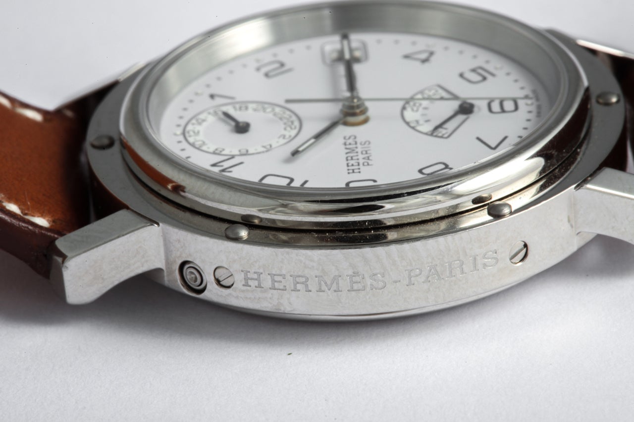 Hermes Stainless Steel Clipper GMT Power Reserve Wristwatch For Sale 4