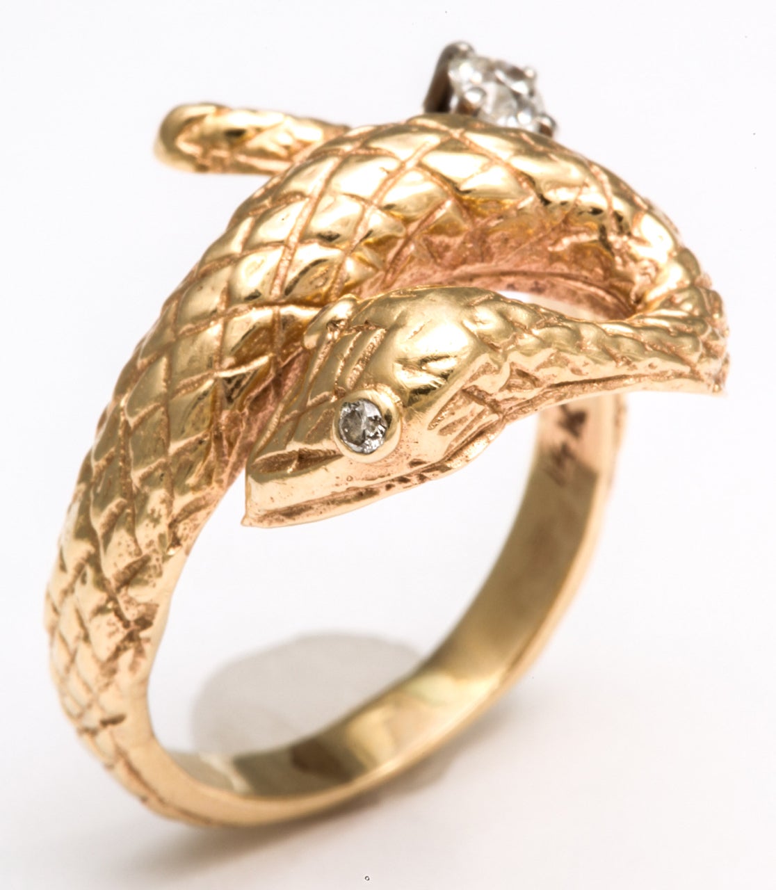 Women's Gold and Diamond Snake Ring For Sale