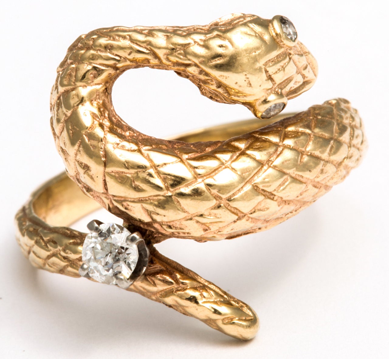 Gold and Diamond Snake Ring For Sale 1