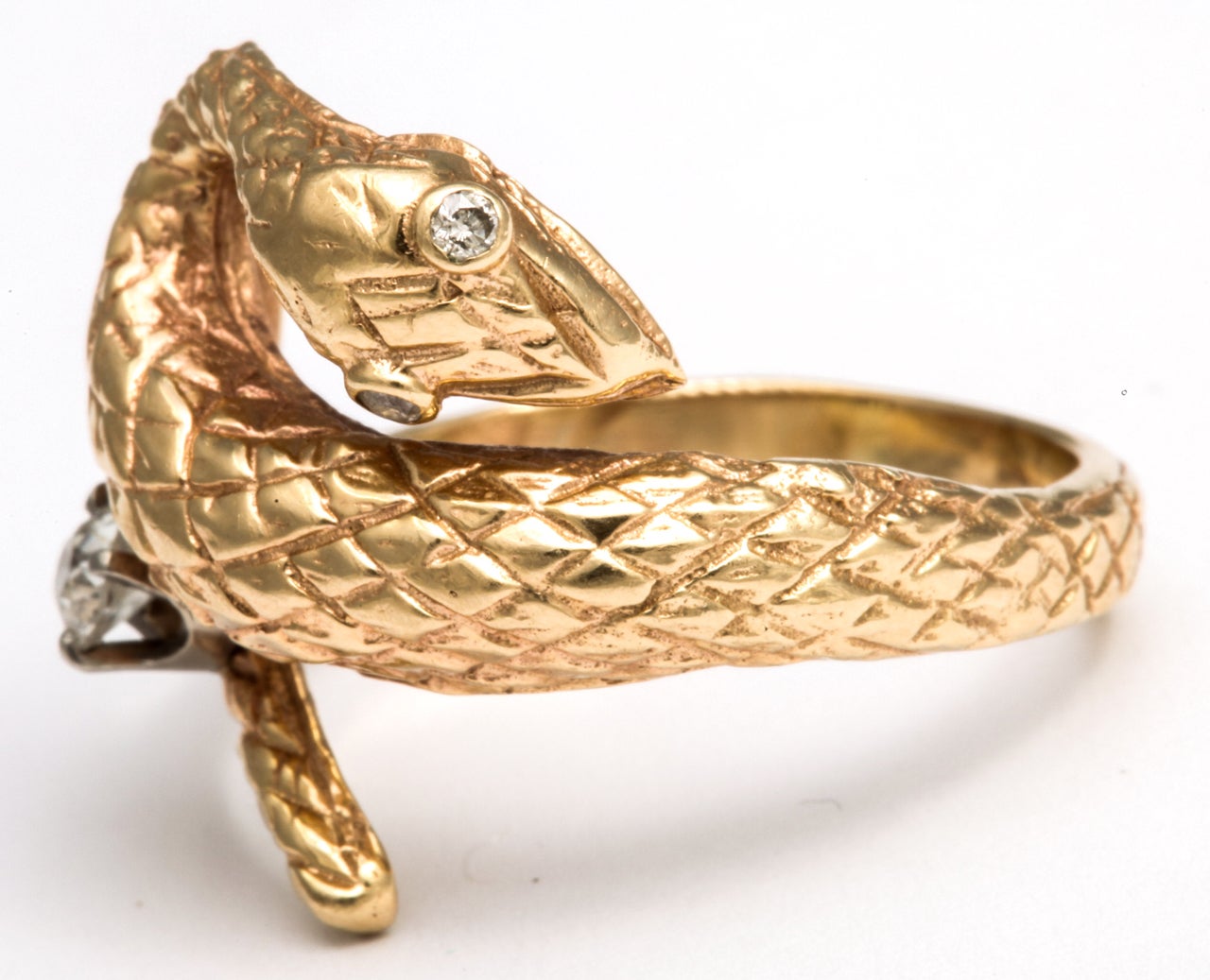 Gold and Diamond Snake Ring For Sale 2