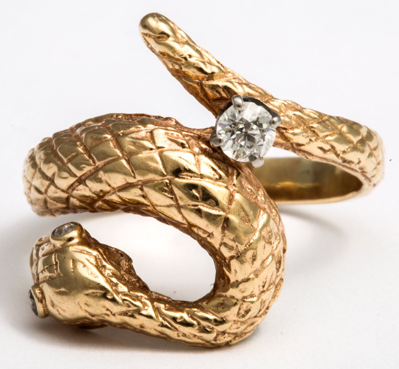 Gold and Diamond Snake Ring For Sale 4