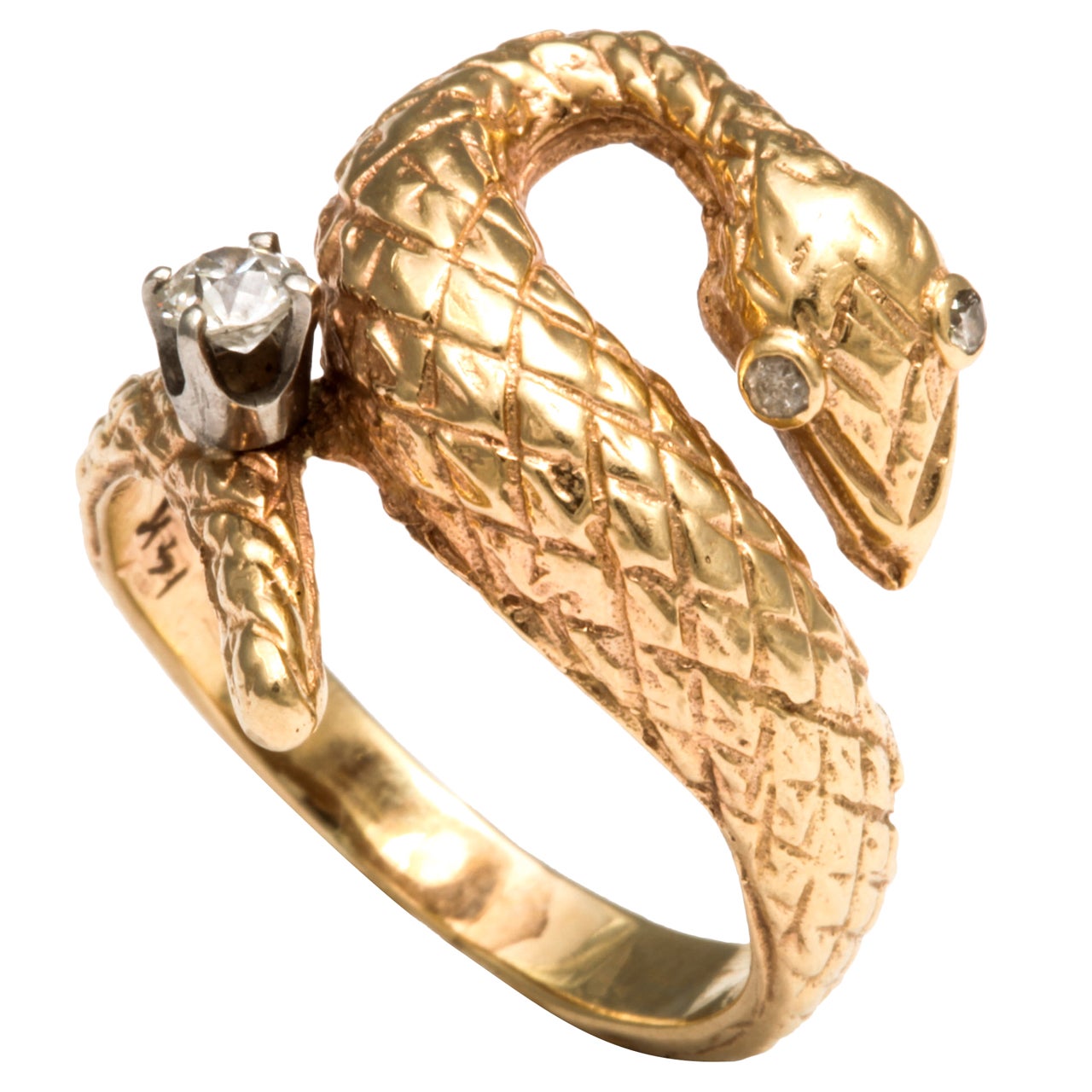 Gold and Diamond Snake Ring For Sale