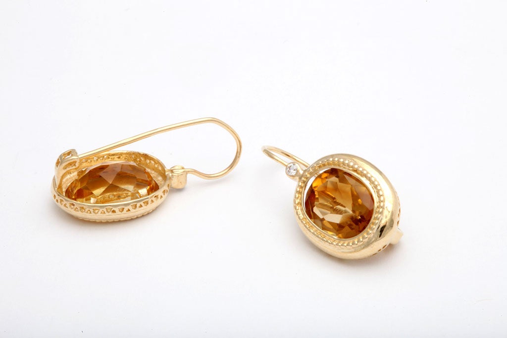 Women's Elegant Citrine Diamond Gold Drop Earrings