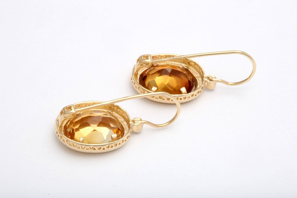 Elegant Citrine Diamond Gold Drop Earrings 1