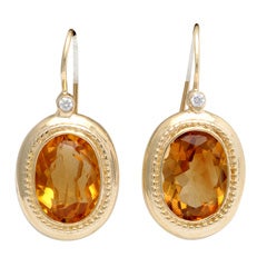 Elegant Citrine Diamond Gold Drop Earrings